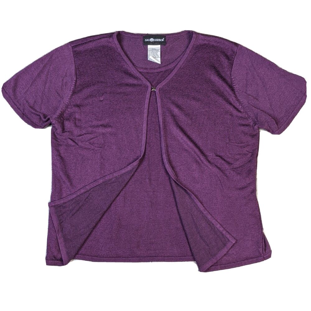 Vintage 90s Women's Size XL  Sag Harbor Purple Short Sleeve Sweater